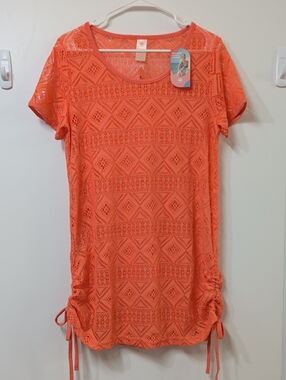 As Rose Rich Coral Crochet Coverup Size Medium